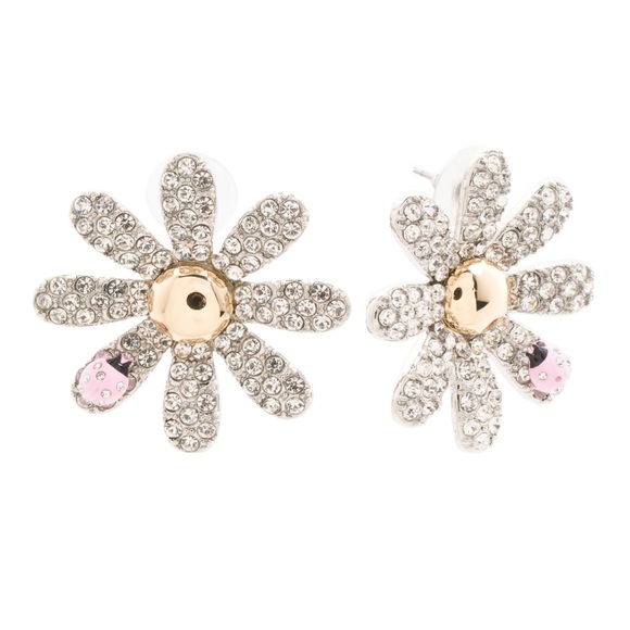 NWOT BETSEY JOHNSON Daisy Rhinestone Statement L Earrings Cottagecore Boho - Picture 1 of 2